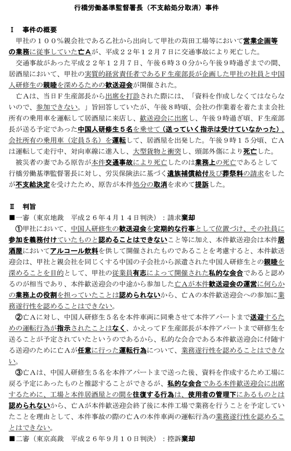 行橋労働基準監督署長事件(不支給処分取消)